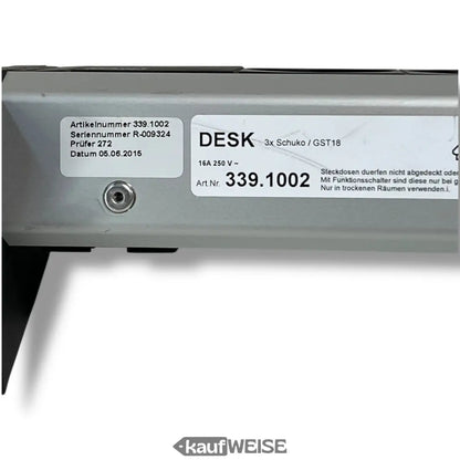 Silberne BACHMANN DESK Tischsteckdose mit 3 Schuko und GST18 Anschluss