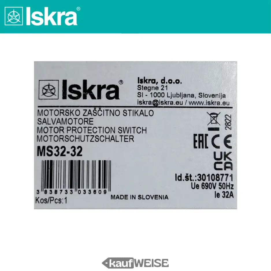 Iskra Motorschutzschalter MS32-32, 25-32 A, 3-polig, 15 kW