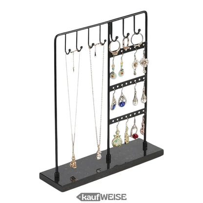 Schwarzer Metall Schmuckständer Baum mit Marmorplatte zum Kettenaufhängen